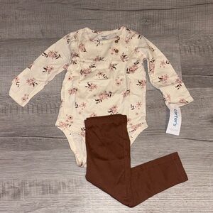 Carter's Cream Floral Onesie with Brown Pants